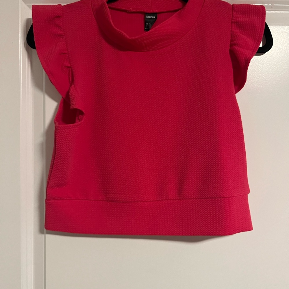 Pink Sleeveless Ruffle Mock Neck Top